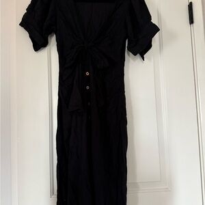 Free People Black Tie-Front Midi Dress